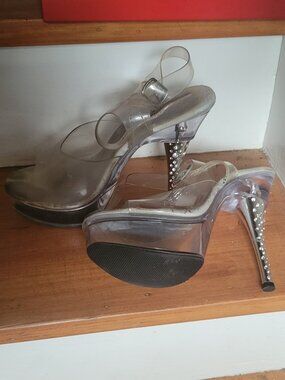Pleaser Diamond-608 Clear Platform Heels Size 9M | Very Well Worn